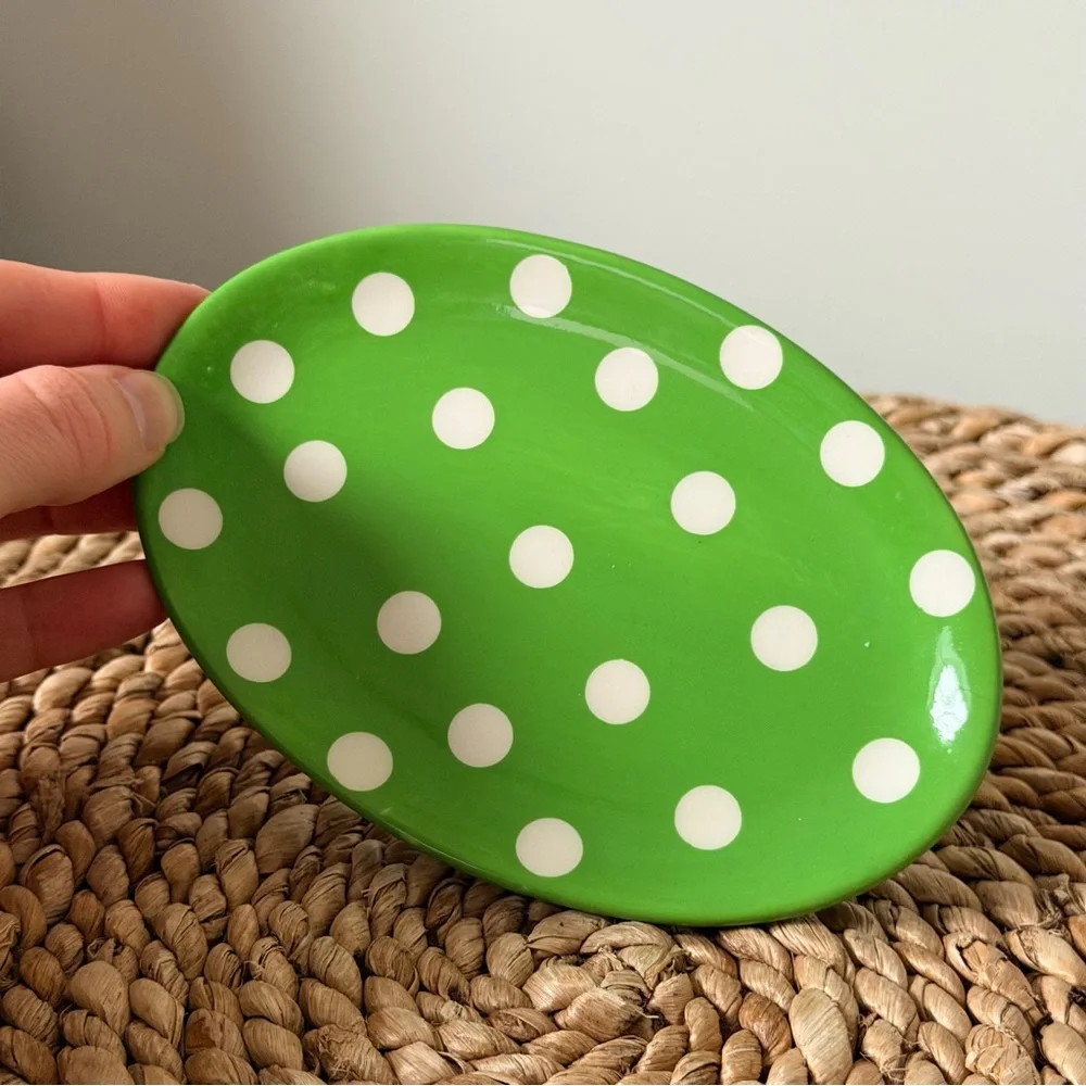 Green Polka Dot Ceramic Soap Plate